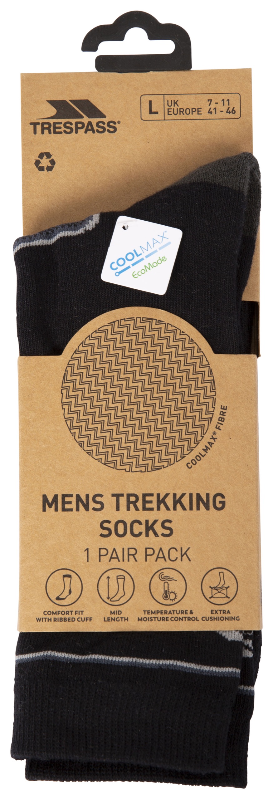 Vandrestrømpe Rizzle Eco, herre, Black