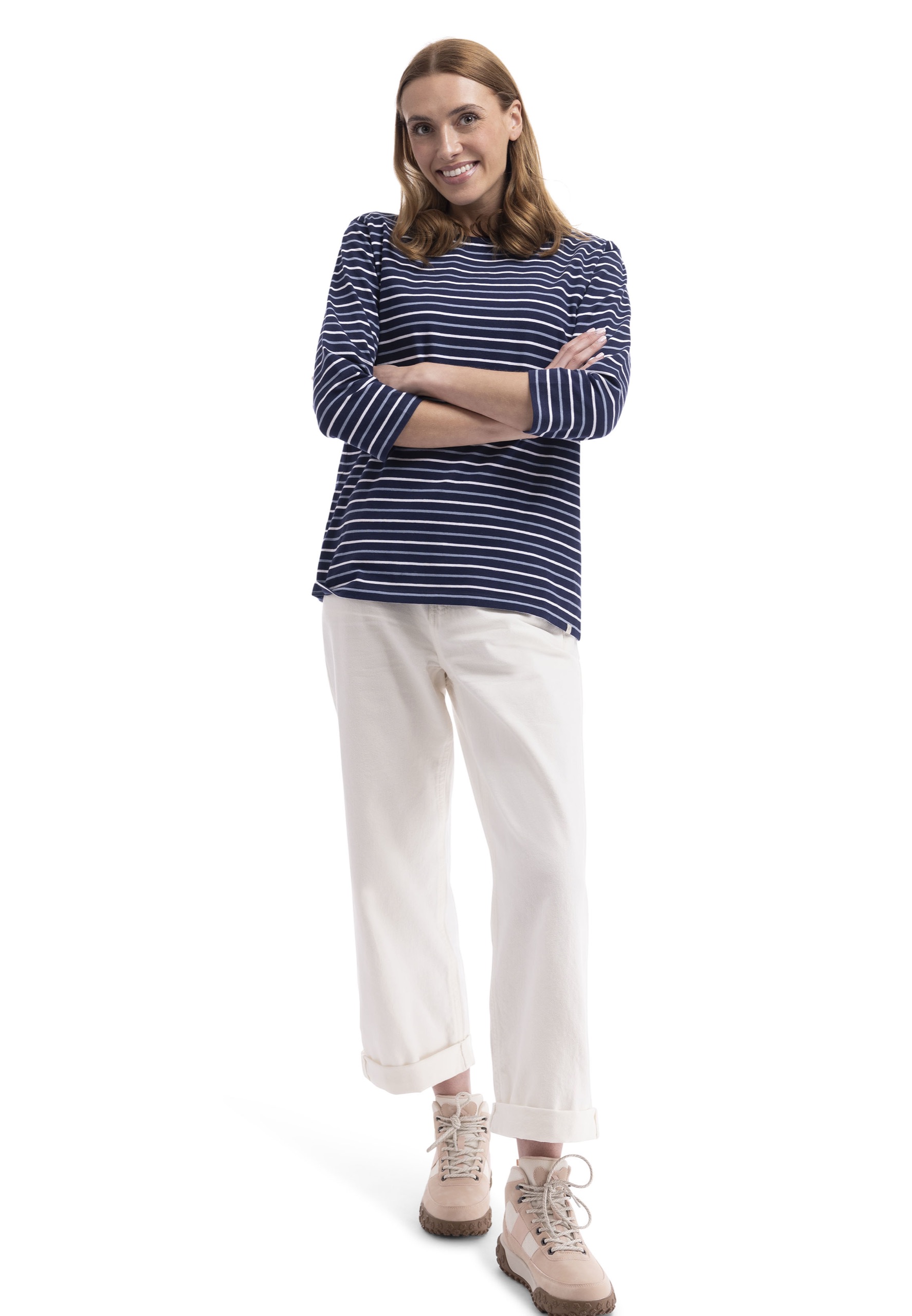 T-shirt Farren, dame, Navy Multi Stripe