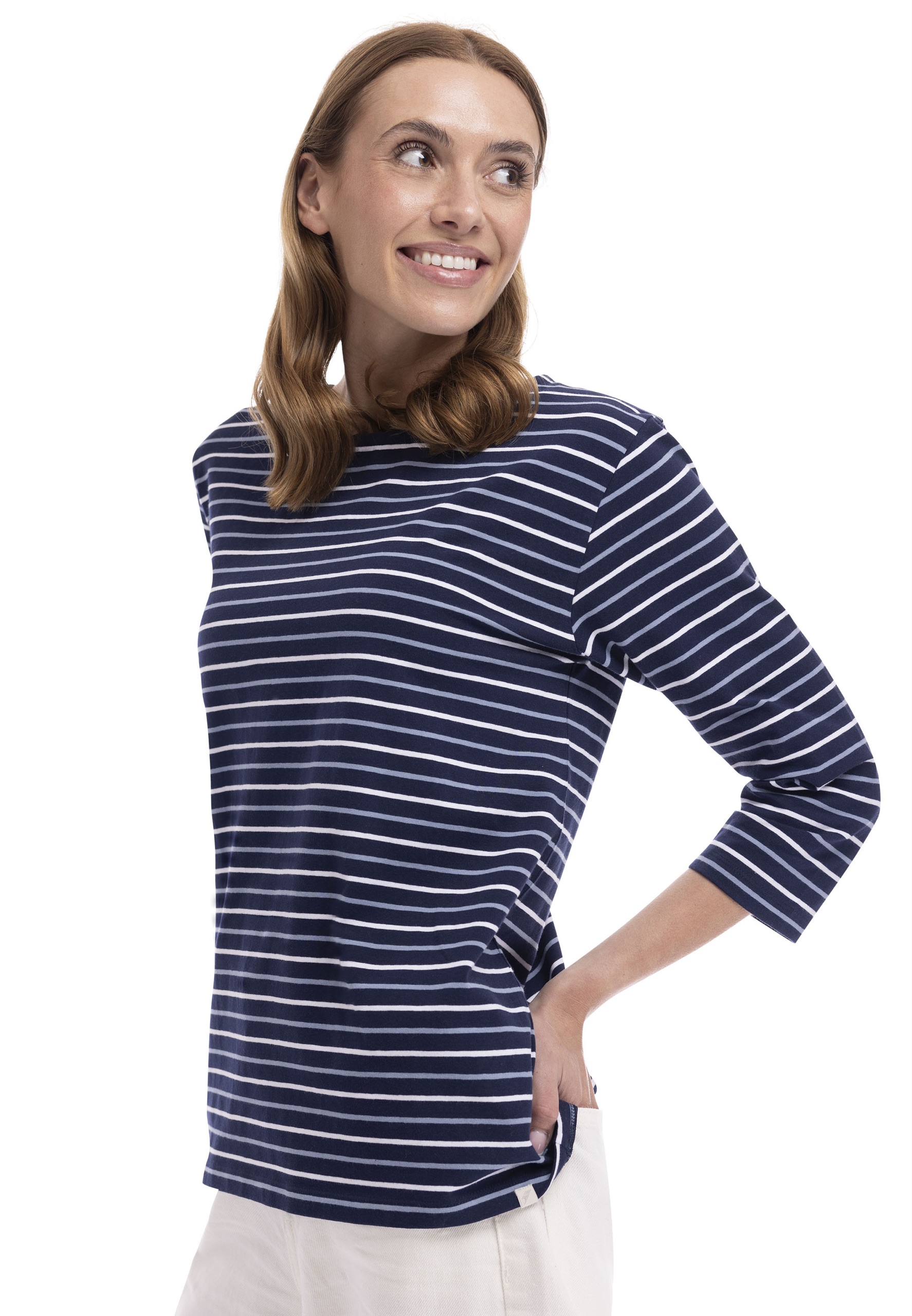 T-shirt Farren, dame, Navy Multi Stripe